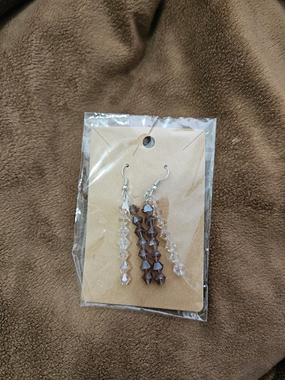 Brown and Clear Beaded Drop Earrings — Women Jewelry